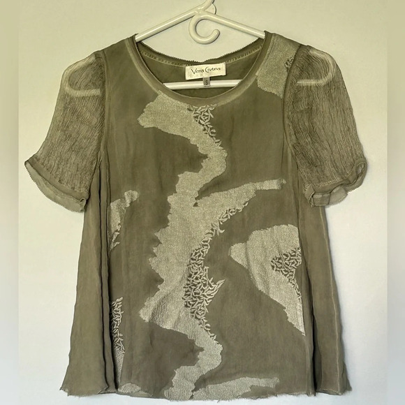 New Vera Cristina gray raw cut top sz Small - Picture 1 of 4